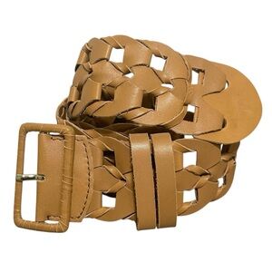 Chico's Genuine Leather Lucy Lane Neutral Tan Woven Wide Waist Belt Boho Size M